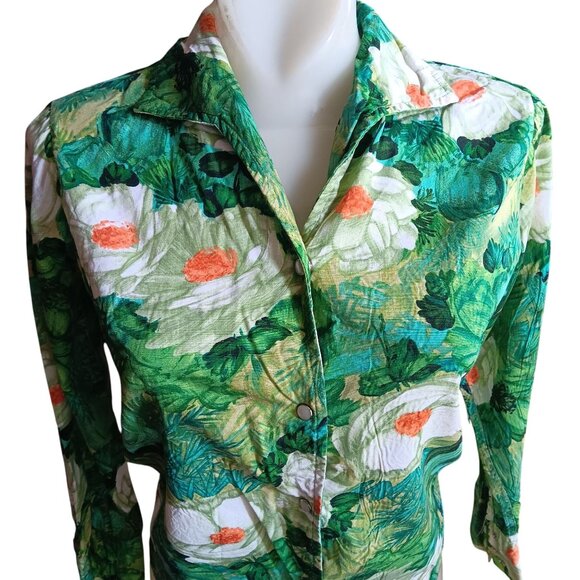 1OF1 Small True Vintage Western Snap Hippy 1970's Top Shirt Botanical Print - Picture 1 of 8